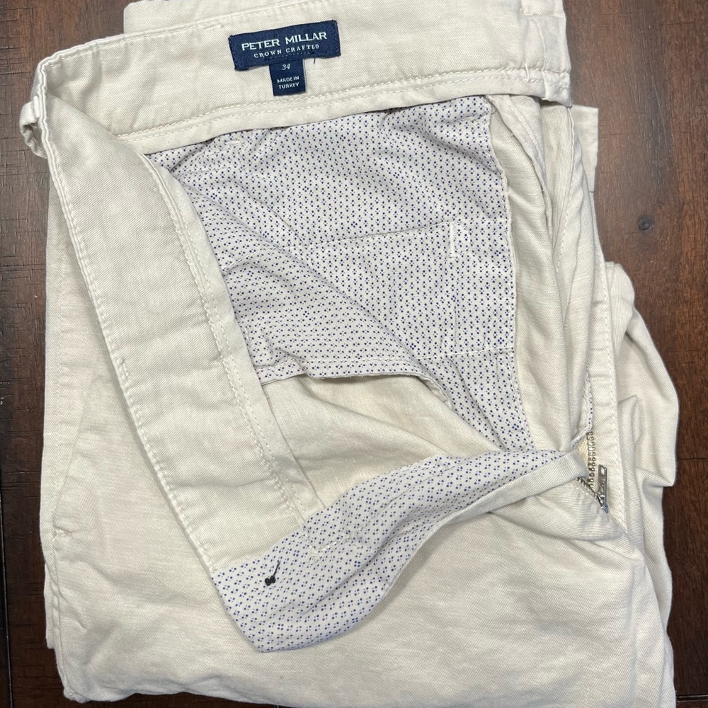 Peter Millar Cream Linen Blend Chinos